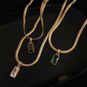 titanium steel glass stone snake vintage necklace