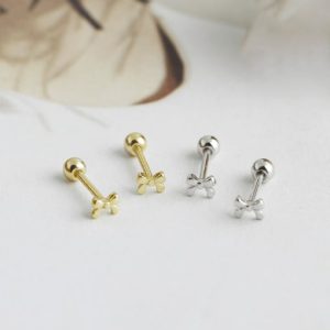 925 sterling silver bowknot minimalist stud earring