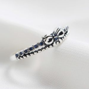 925 sterling silver cubic zirconia black bowknot trend band ring