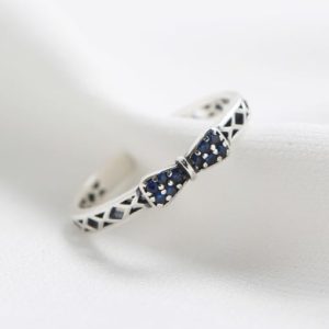 925 sterling silver cubic zirconia black bowknot vintage band ring