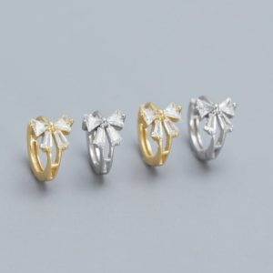 925 sterling silver cubic zirconia bowknot minimalist huggie earring