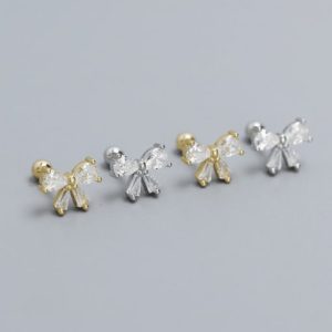 925 sterling silver cubic zirconia butterfly minimalist stud earring