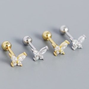 925 sterling silver cubic zirconia butterfly minimalist stud earring