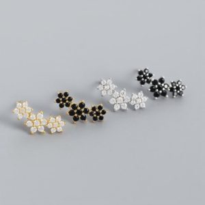 925 sterling silver cubic zirconia flower vintage stud earring
