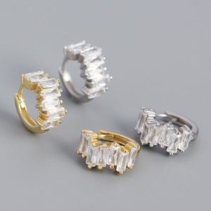 925 sterling silver cubic zirconia geometric vintage huggie earring