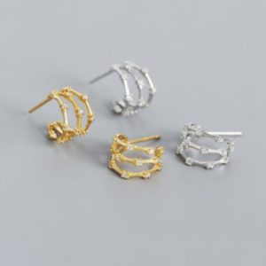 925 sterling silver cubic zirconia geometric vintage stud earring