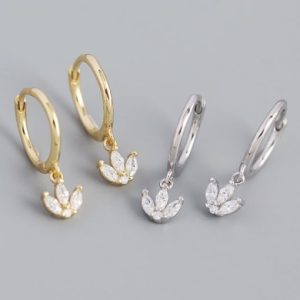 925 sterling silver cubic zirconia leaf vintage huggie earring