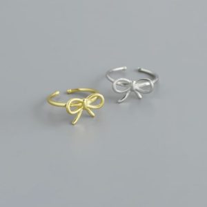 925 sterling silver hollow bowknot minimalist band ring