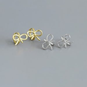 925 sterling silver hollow  bowknot minimalist stud earring