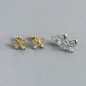 925 sterling silver hollow  bowknot minimalist stud earring