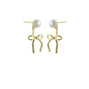925 sterling silver imitation pearl bowknot minimalist drop earring