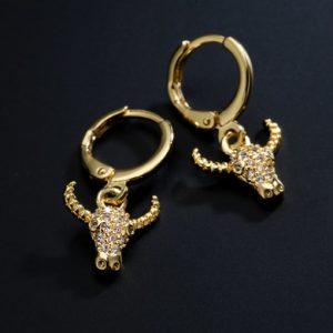 brass cubic zirconia cattle head vintage huggie earring