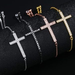 brass cubic zirconia cross vintage adjustable bracelet