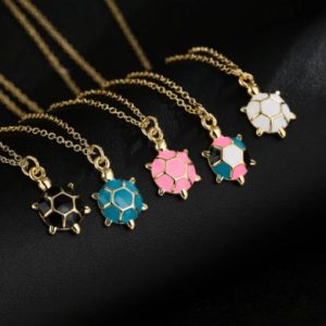 brass cubic zirconia enamel turtle vintage necklace