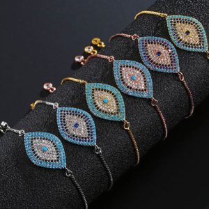 brass cubic zirconia evil eye vintage adjustable bracelet