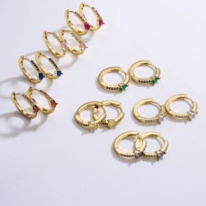 brass cubic zirconia geometric hip hop huggie earring