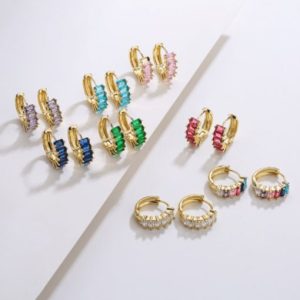 brass cubic zirconia geometric hip hop huggie earring