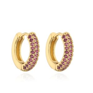 brass cubic zirconia geometric minimalist huggie earring