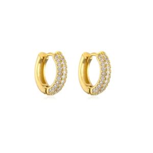 brass cubic zirconia geometric trend huggie earring