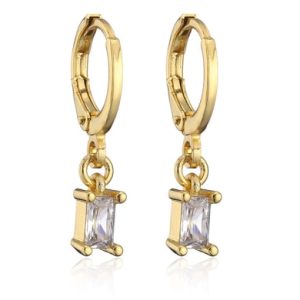 brass cubic zirconia geometric trend huggie earring