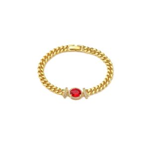 brass cubic zirconia geometric trend link bracelet