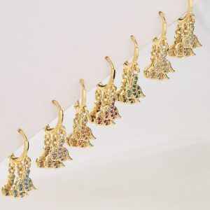 brass cubic zirconia leaf vintage huggie earring