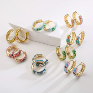 brass enamel geometric vintage huggie earring