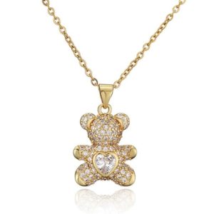 brass rhinestone  cute bear pendant necklace