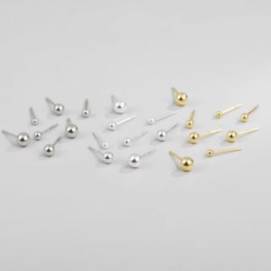 925 sterling silver bead round minimalist stud earring