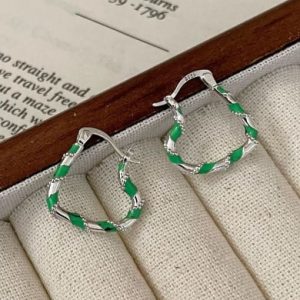 925 sterling silver enamel geometric vintage hoop earring