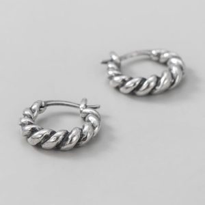 925 sterling silver twist  round vintage hoop earring