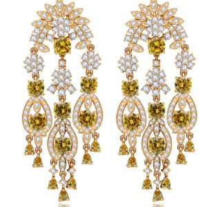 copper  luxury cubic zirconia flower chandelier earring