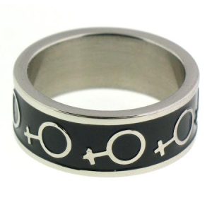 Female Venus Symbol Black Center Stainless Steel Ring / RRJ0061