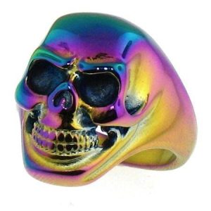 Stainless Steel Rainbow Skull Ring / SCR4050