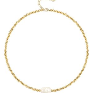 brass freshwater pearl gold irregular minimalist cuban necklace