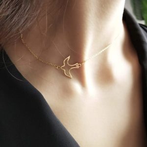 925 sterling silver bird peace dove trend choker necklace