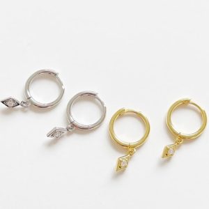 925 sterling silver cubic zirconia geometric vintage huggie earring