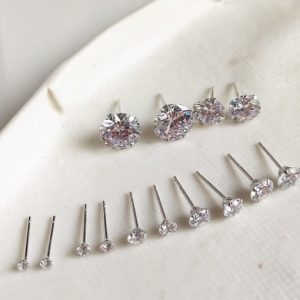 925 sterling silver cubic zirconia  minimalist   geometric four claw ear nailstud earring