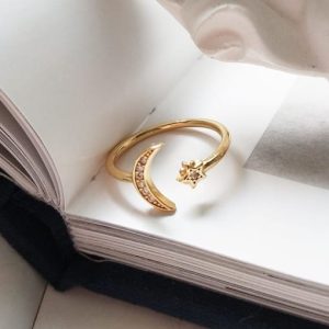 925 sterling silver cubic zirconia minimalist moon  midi ring
