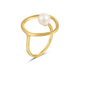 925 sterling silver imitation pearl round minimalist band ring