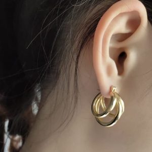 925 sterling silver round vintage three ring earrings (single) hoop earring