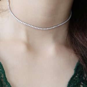 925 sterling silver square cubic zirconia  dainty choker necklace