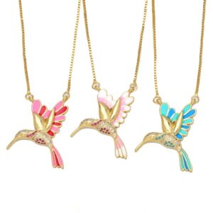 brass cubic zirconia enamel vintage animal bird  pendant necklace