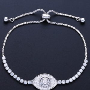 brass cubic zirconia evil eye minimalist adjustable bracelet