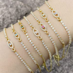 brass cubic zirconia evil eye minimalist adjustable bracelet