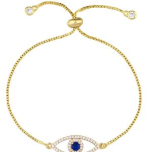 brass cubic zirconia evil eye vintage adjustable bracelet