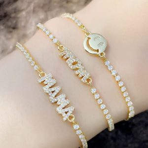 brass cubic zirconia letter minimalist adjustable bracelet