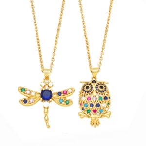 brass cubic zirconia owl vintage necklace