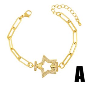 brass cubic zirconia star artisan hollow chain bracelet