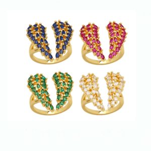 brass cubic zirconia wing vintage band ring